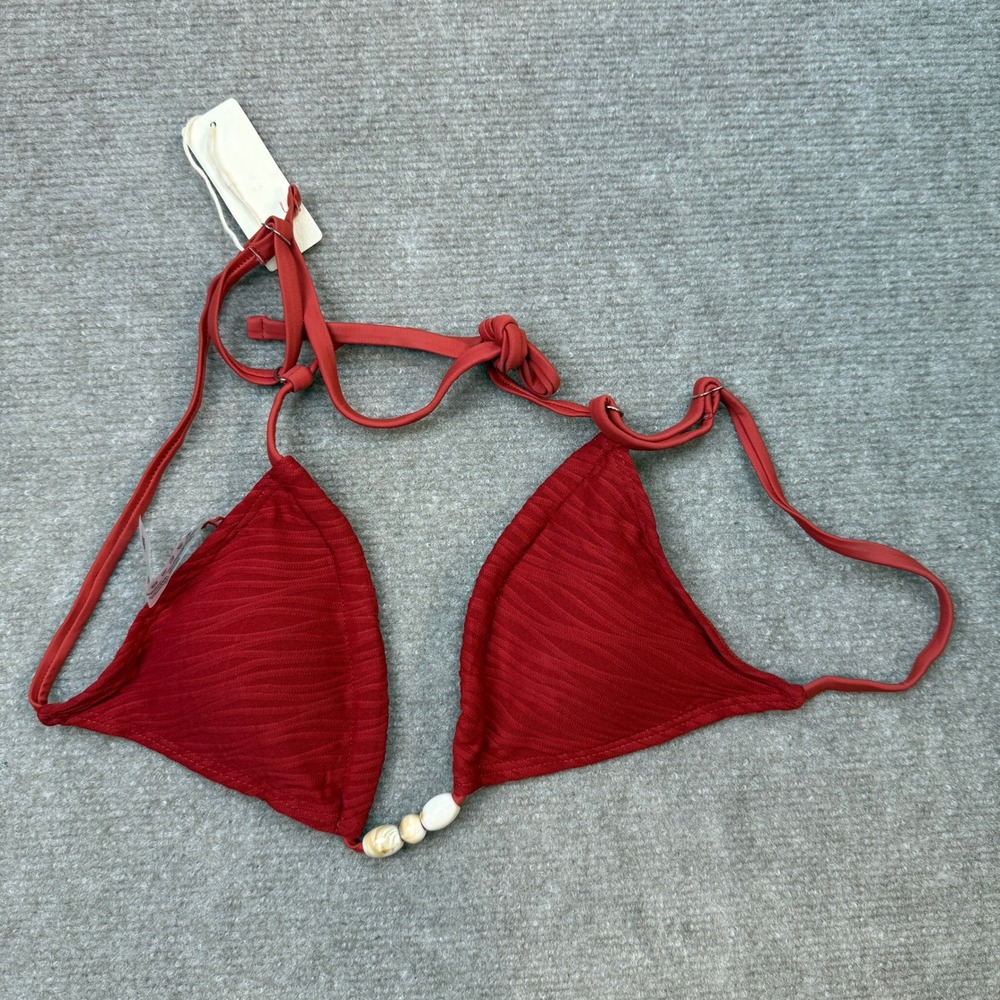 MSRP $46 seamoly Women's XS Red Bikini Set Ribbed Beaded Adjustable Spaghetti - Picture 9 of 11